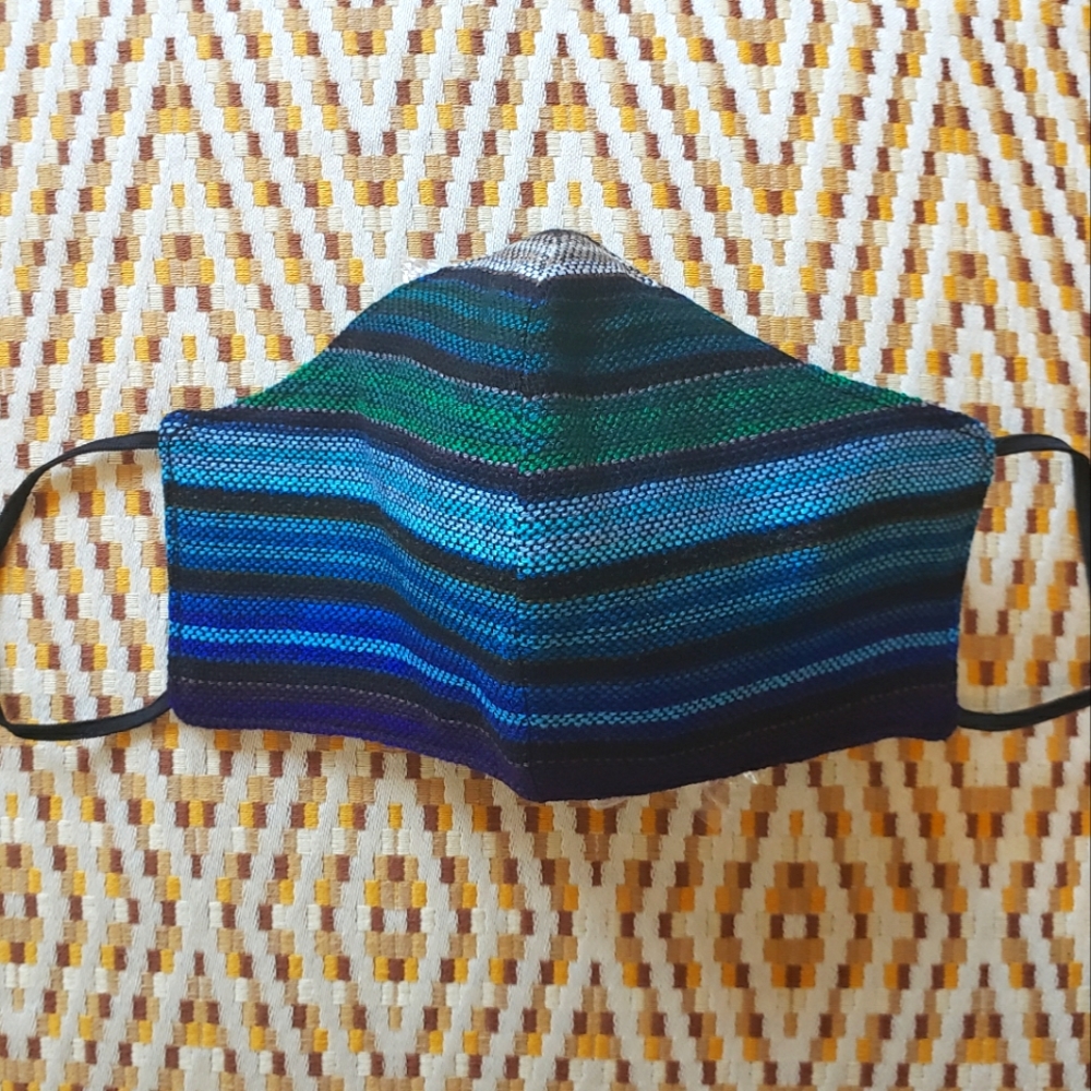 Blue Handmade Striped Mexican Mask from San Miguel de Allende